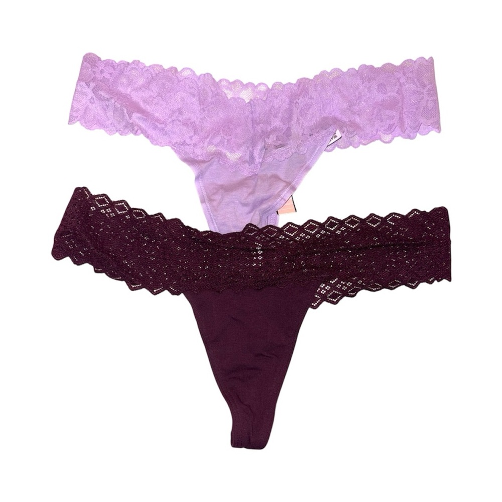 Victoria's Secret Lace Thongs - Lavender and Burgundy Bundle (2)